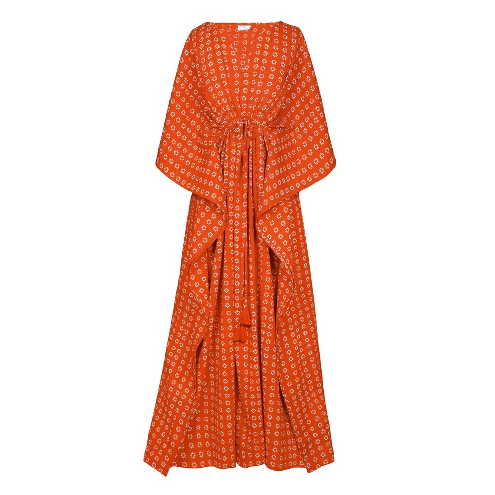 Pax Philomena MANISHA MANDARINE MAXI KAFTAN DRESS  orange cotton summer resort